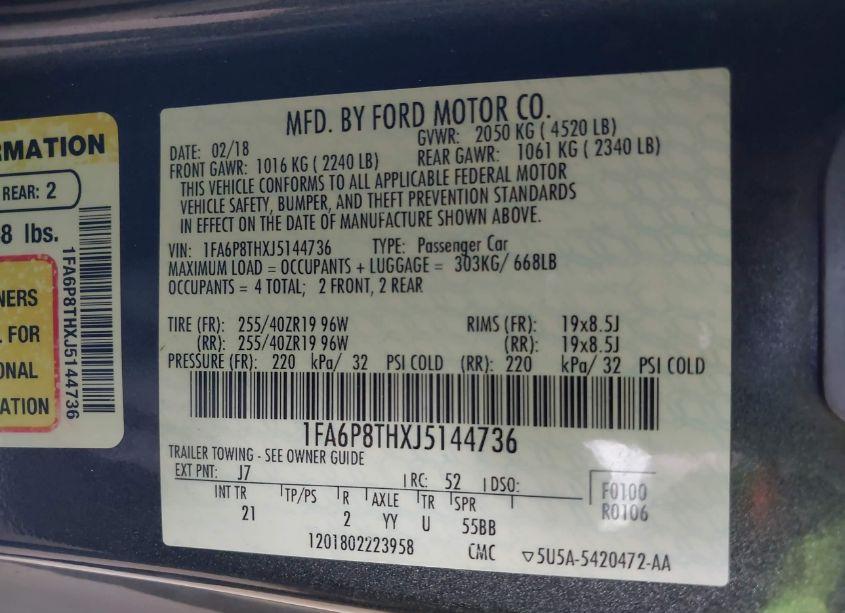 Photo 9 of 2018 Ford Mustang ECOBOOST (VIN 1FA6P8THXJ5144736)