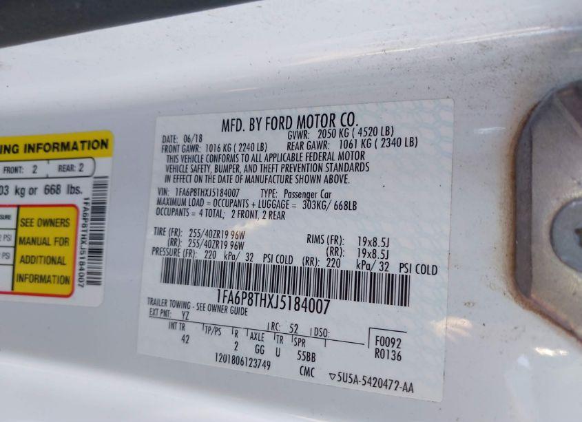 Photo 9 of 2018 Ford Mustang ECOBOOST (VIN 1FA6P8THXJ5184007)