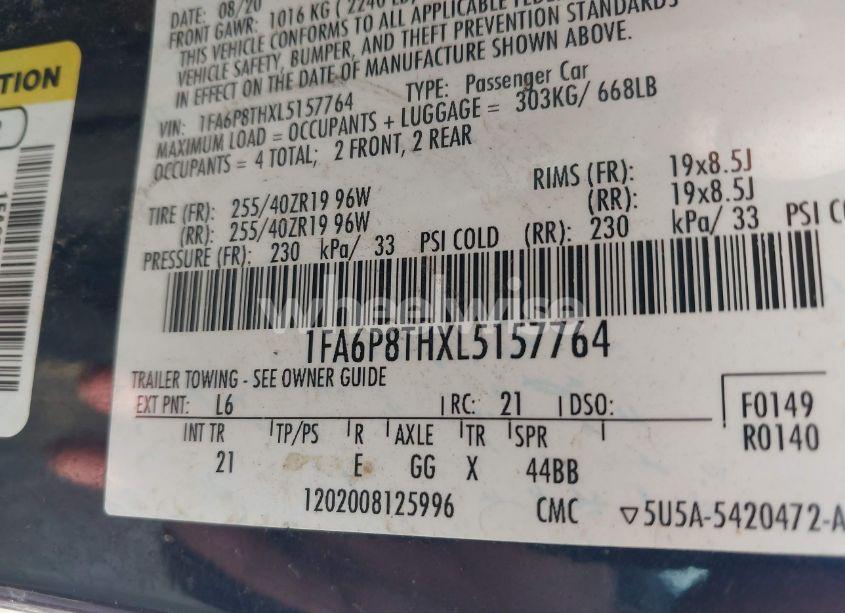 Photo 9 of 2020 Ford Mustang ECOBOOST FASTBACK (VIN 1FA6P8THXL5157764)