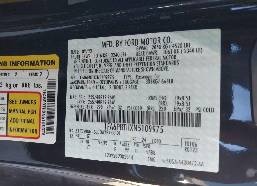 Photo 9 of 2022 Ford Mustang ECOBOOST PREMIUM (VIN 1FA6P8THXN5109975)