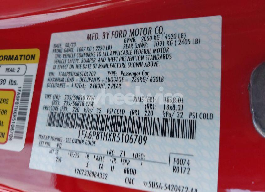 Photo 9 of 2024 Ford Mustang ECOBOOST FASTBACK (VIN 1FA6P8THXR5106709)