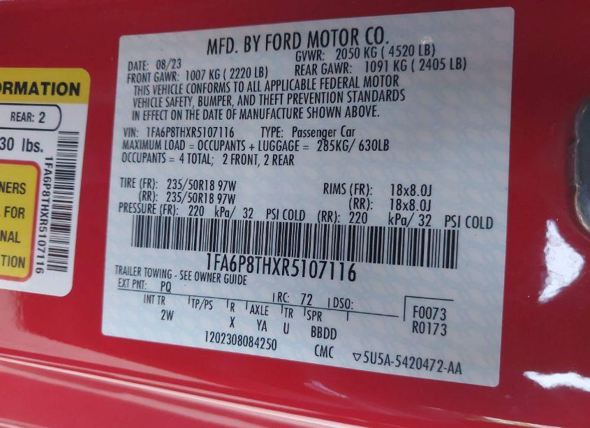 Photo 9 of 2024 Ford Mustang ECOBOOST FASTBACK (VIN 1FA6P8THXR5107116)