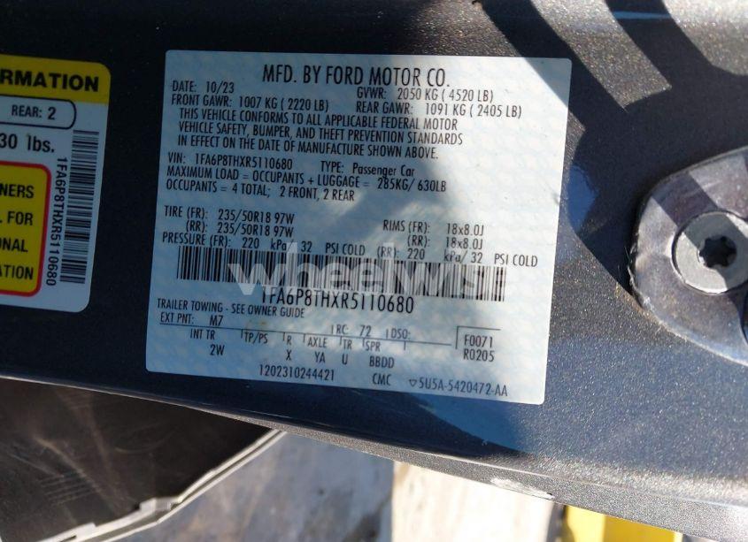 Photo 9 of 2024 Ford Mustang ECOBOOST FASTBACK (VIN 1FA6P8THXR5110680)