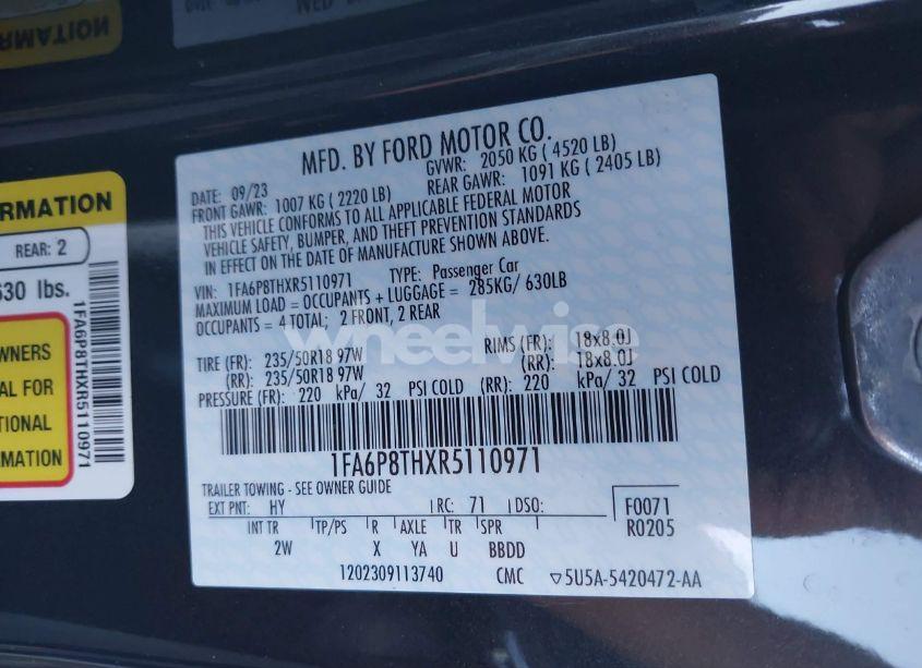 Photo 9 of 2024 Ford Mustang ECOBOOST FASTBACK (VIN 1FA6P8THXR5110971)