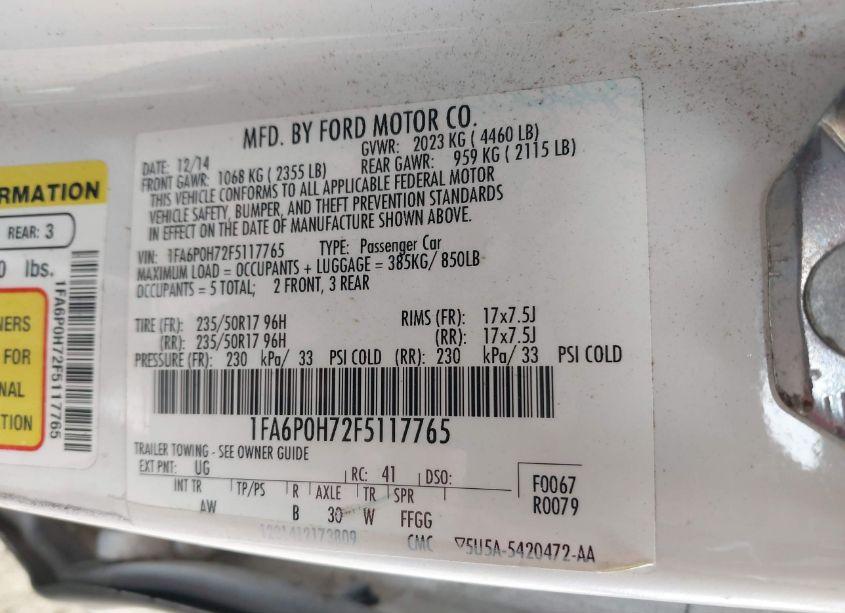 Photo 9 of 2015 Ford Fusion (VIN 1FA6POH72F5117765)