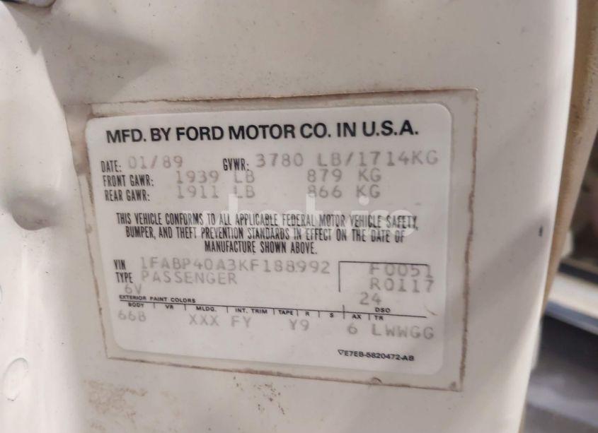 Photo 9 of 1989 Ford Mustang LX (VIN 1FABP40A3KF188992)