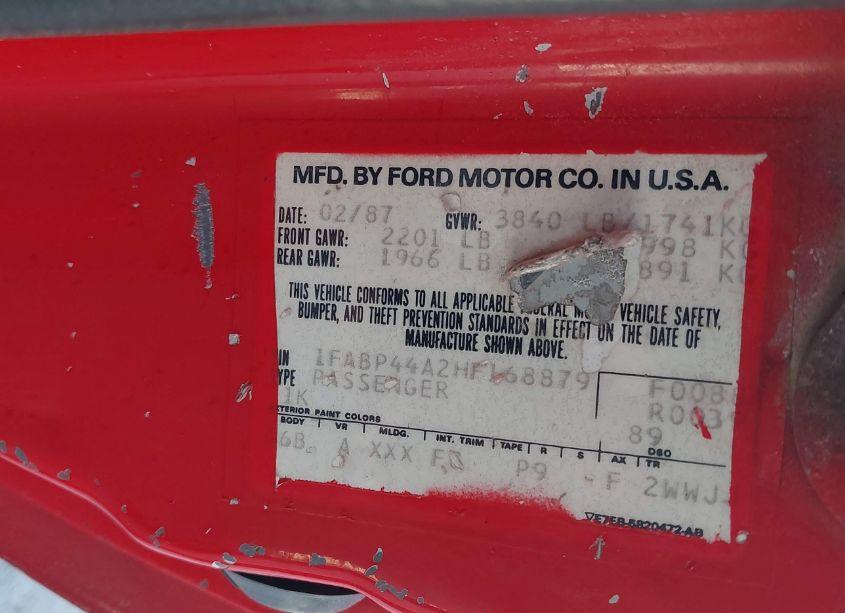 Photo 9 of 1987 Ford Mustang LX (VIN 1FABP44A2HF168879)