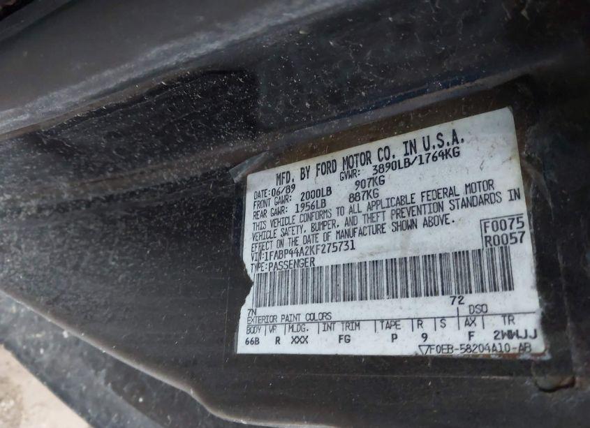 Photo 9 of 1989 Ford Mustang LX (VIN 1FABP44A2KF275731)