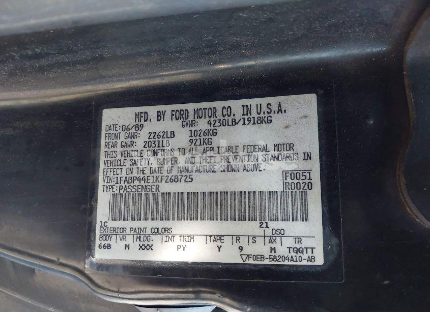 Photo 9 of 1989 Ford Mustang LX (VIN 1FABP44E1KF268725)