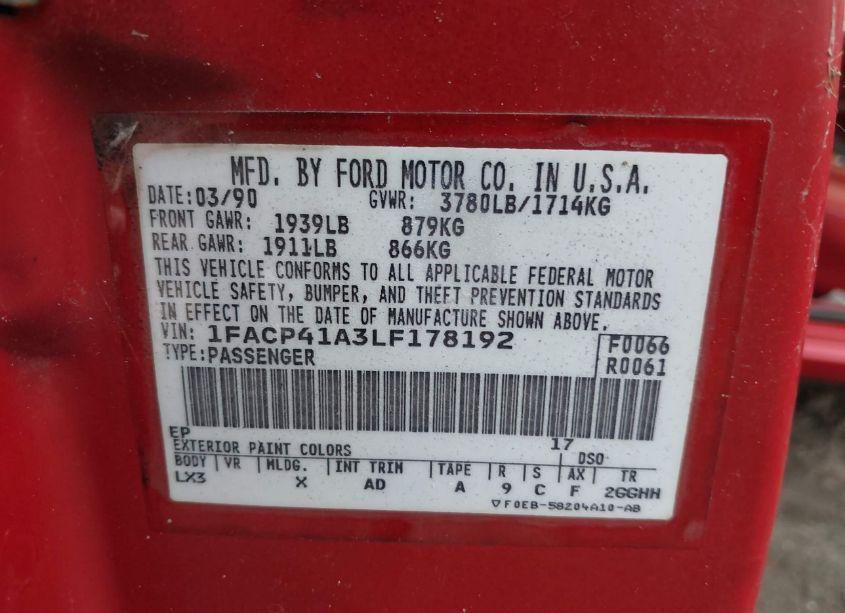 Photo 9 of 1990 Ford Mustang LX (VIN 1FACP41A3LF178192)