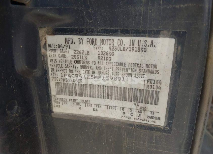 Photo 9 of 1991 Ford Mustang LX (VIN 1FACP41E5MF159891)