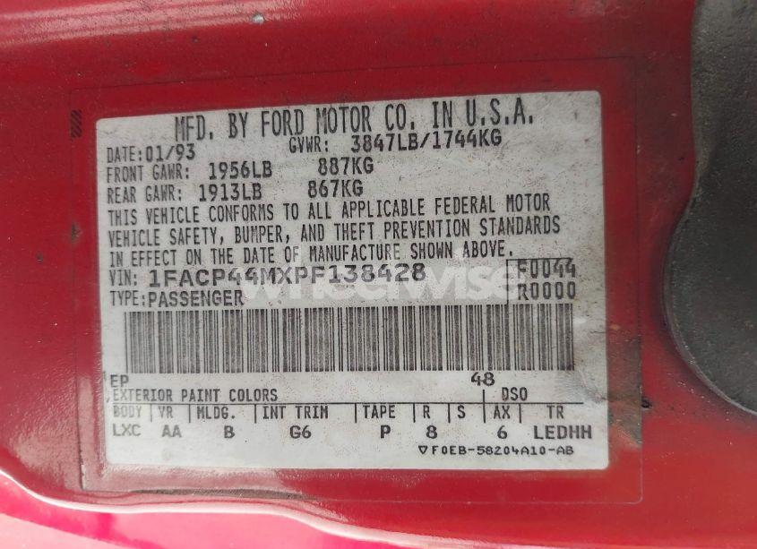 Photo 9 of 1993 Ford Mustang LX (VIN 1FACP44MXPF138428)