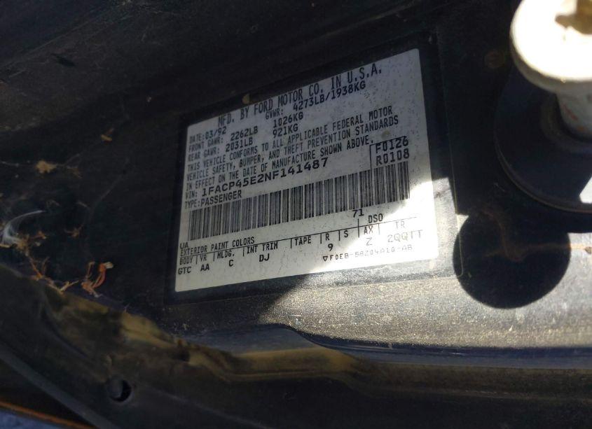 Photo 9 of 1992 Ford Mustang GT/COBRA GT (VIN 1FACP45E2NF141487)