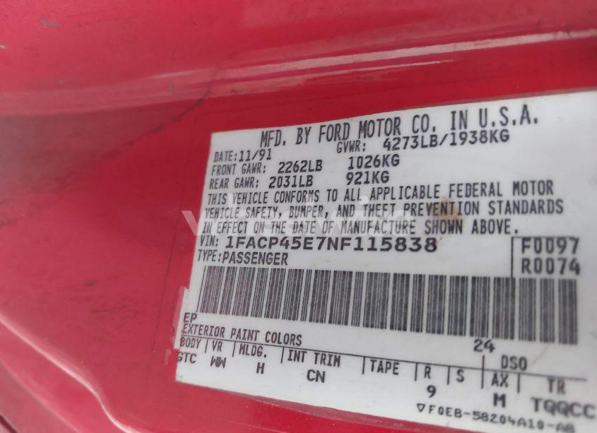 Photo 9 of 1992 Ford Mustang GT/COBRA GT (VIN 1FACP45E7NF115838)