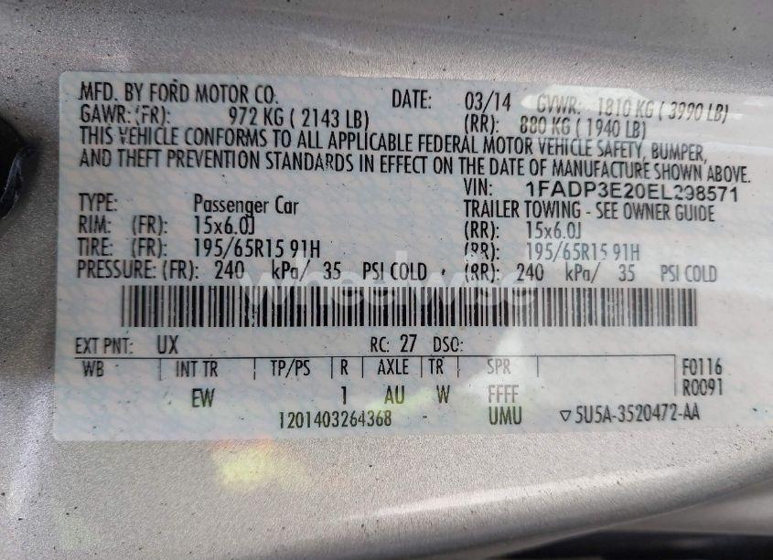 Photo 9 of 2014 Ford Focus S (VIN 1FADP3E20EL298571)