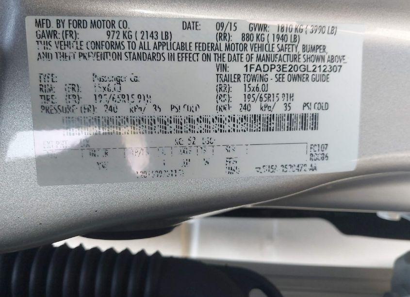 Photo 9 of 2016 Ford Focus S (VIN 1FADP3E20GL212307)