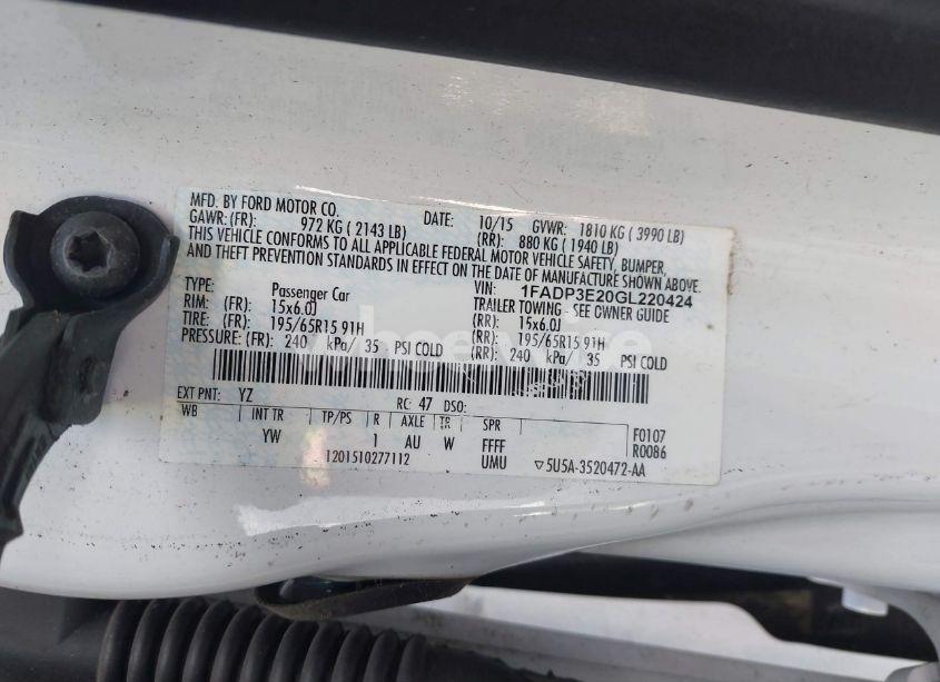 Photo 9 of 2016 Ford Focus S (VIN 1FADP3E20GL220424)