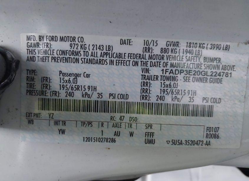 Photo 9 of 2016 Ford Focus S (VIN 1FADP3E20GL224781)