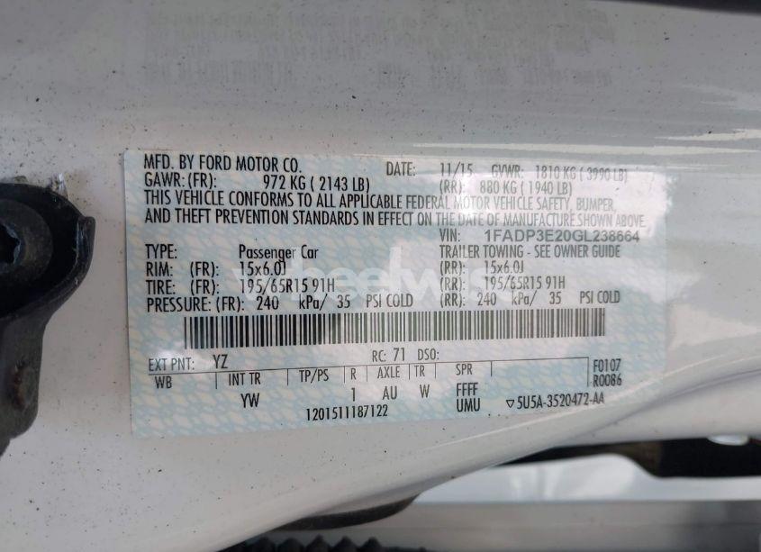 Photo 9 of 2016 Ford Focus S (VIN 1FADP3E20GL238664)