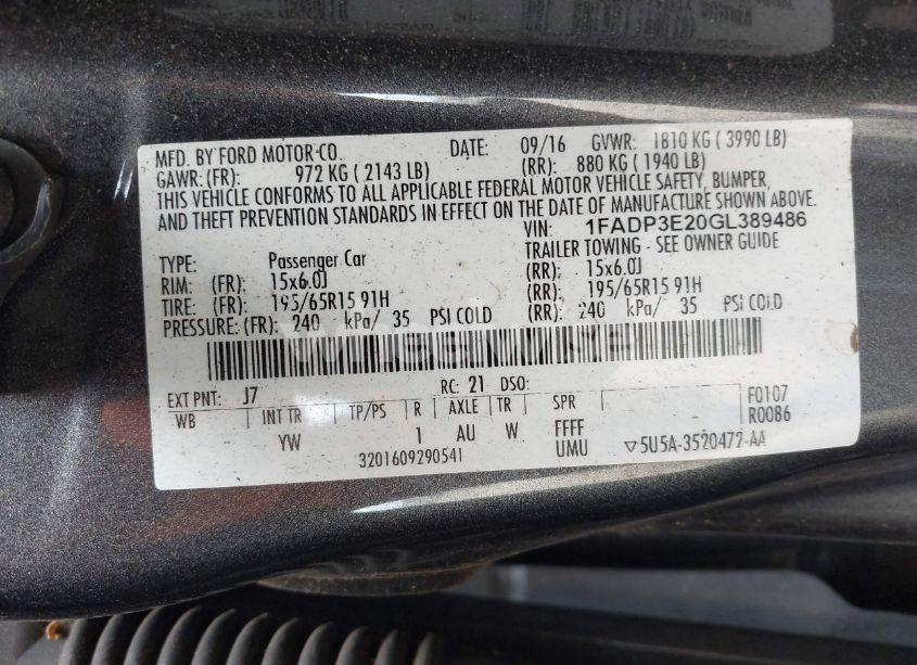 Photo 9 of 2016 Ford Focus S (VIN 1FADP3E20GL389486)