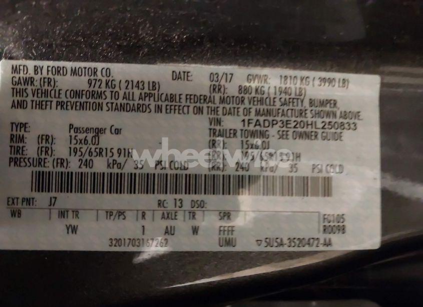 Photo 9 of 2017 Ford Focus S (VIN 1FADP3E20HL250833)