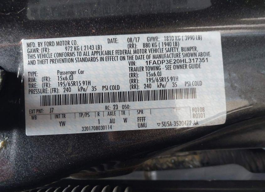 Photo 9 of 2017 Ford Focus S (VIN 1FADP3E20HL317351)