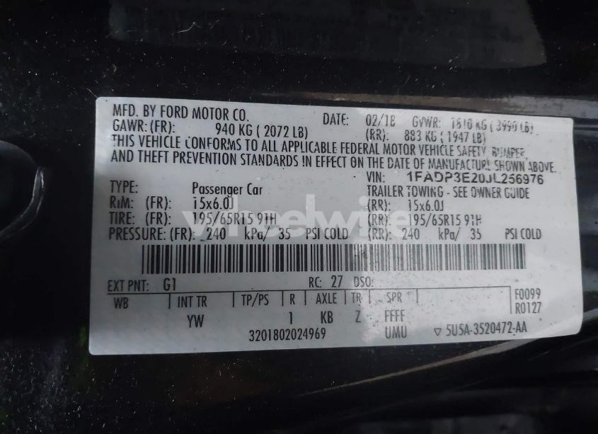 Photo 9 of 2018 Ford Focus S (VIN 1FADP3E20JL256976)