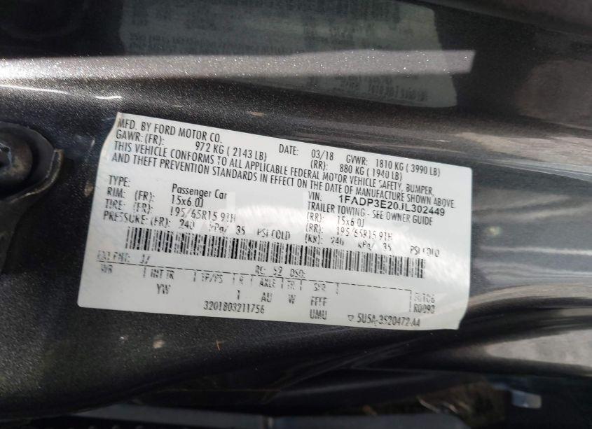 Photo 9 of 2018 Ford Focus S (VIN 1FADP3E20JL302449)