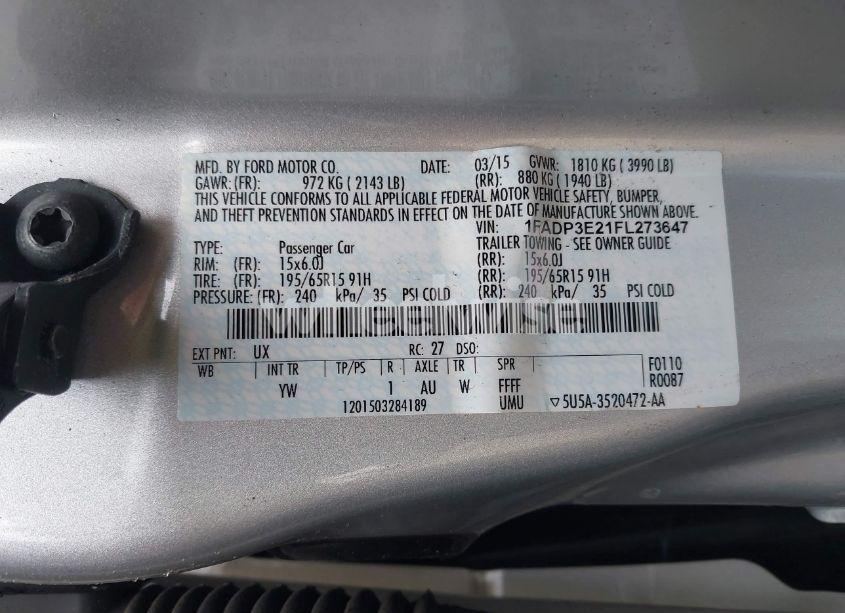 Photo 9 of 2015 Ford Focus S (VIN 1FADP3E21FL273647)