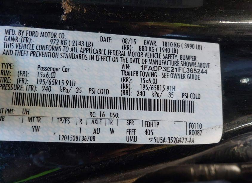 Photo 9 of 2015 Ford Focus S (VIN 1FADP3E21FL365244)