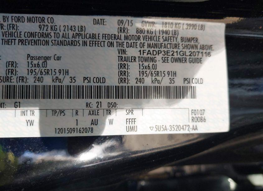 Photo 9 of 2016 Ford Focus S (VIN 1FADP3E21GL207116)