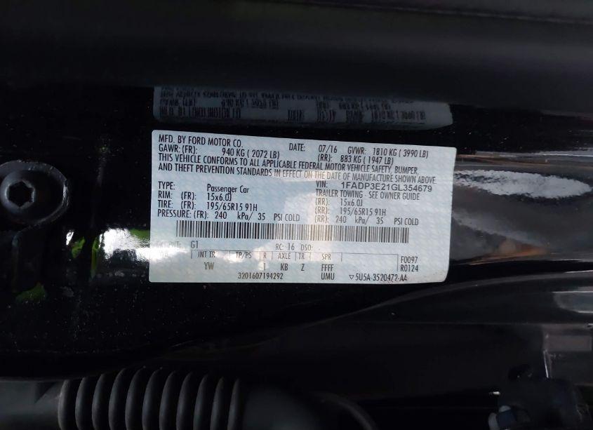 Photo 9 of 2016 Ford Focus S (VIN 1FADP3E21GL354679)