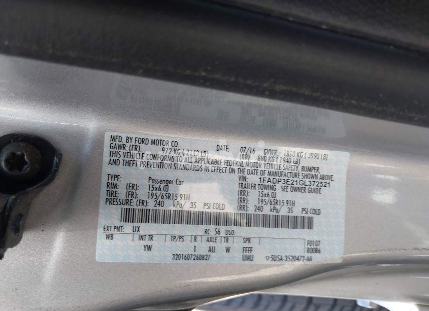 Photo 9 of 2016 Ford Focus S (VIN 1FADP3E21GL372521)