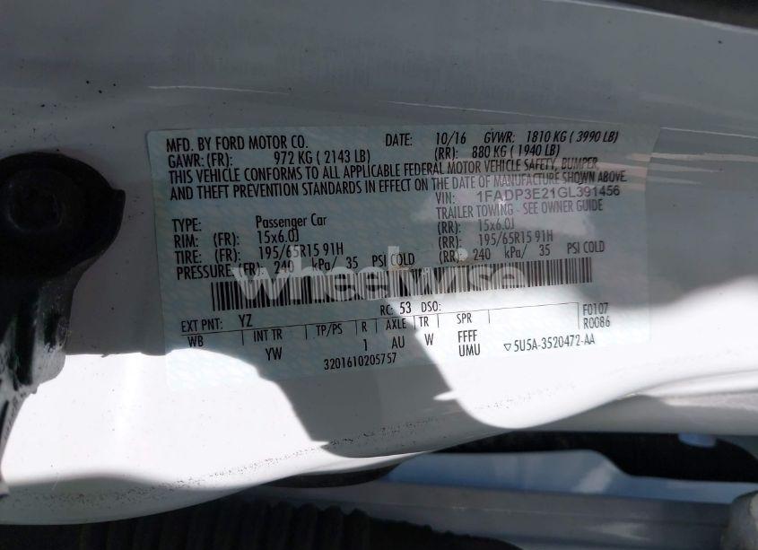 Photo 9 of 2016 Ford Focus S (VIN 1FADP3E21GL391456)