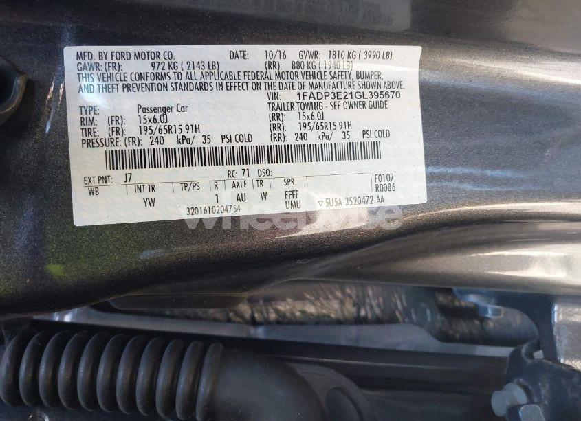 Photo 9 of 2016 Ford Focus S (VIN 1FADP3E21GL395670)