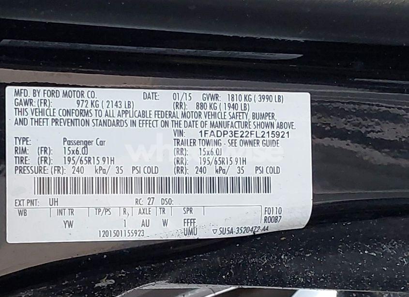 Photo 9 of 2015 Ford Focus S (VIN 1FADP3E22FL215921)