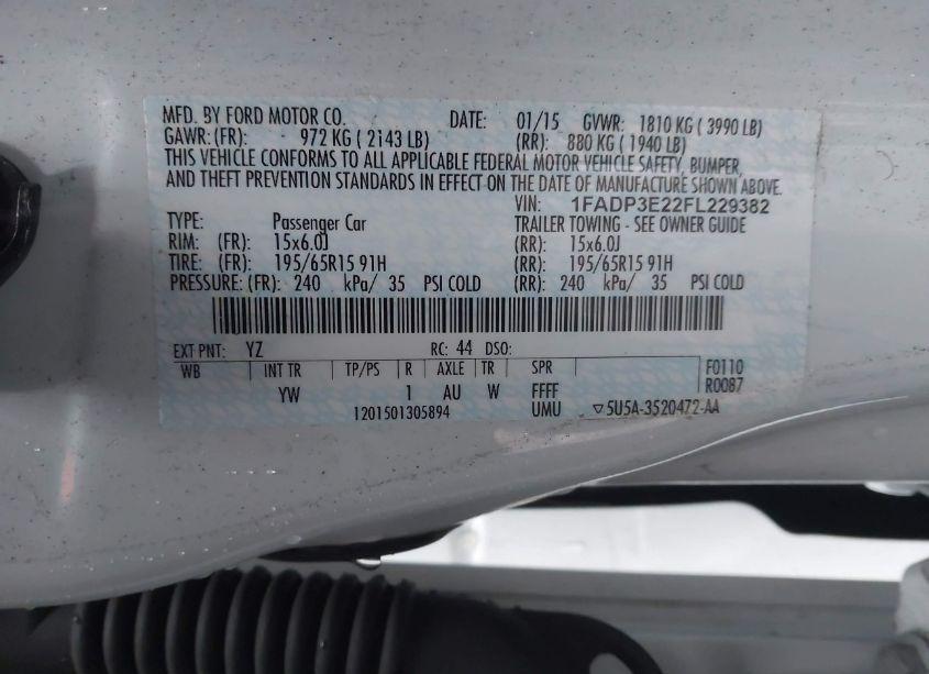 Photo 9 of 2015 Ford Focus S (VIN 1FADP3E22FL229382)