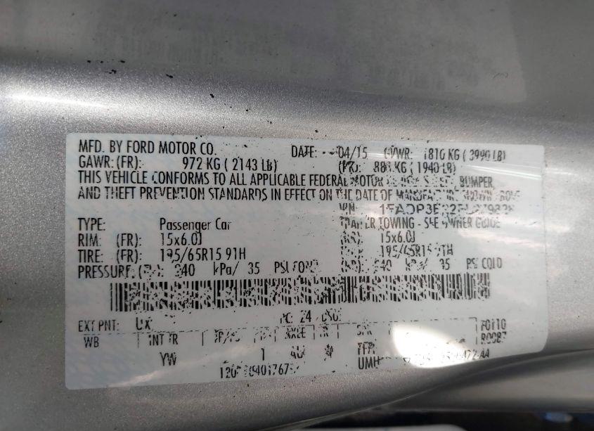 Photo 9 of 2015 Ford Focus S (VIN 1FADP3E22FL279828)