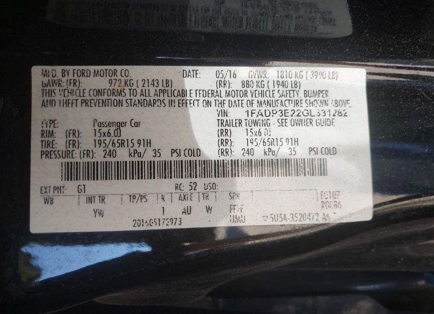 Photo 8 of 2016 Ford Focus S (VIN 1FADP3E22GL331282)