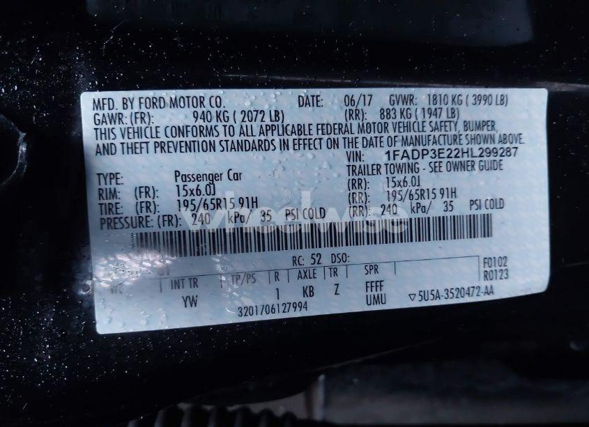 Photo 9 of 2017 Ford Focus S (VIN 1FADP3E22HL299287)