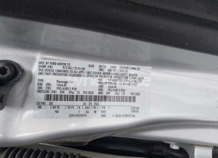 Photo 9 of 2017 Ford Focus S (VIN 1FADP3E22HL338220)