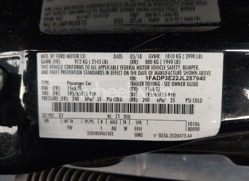 Photo 9 of 2018 Ford Focus S (VIN 1FADP3E22JL287940)