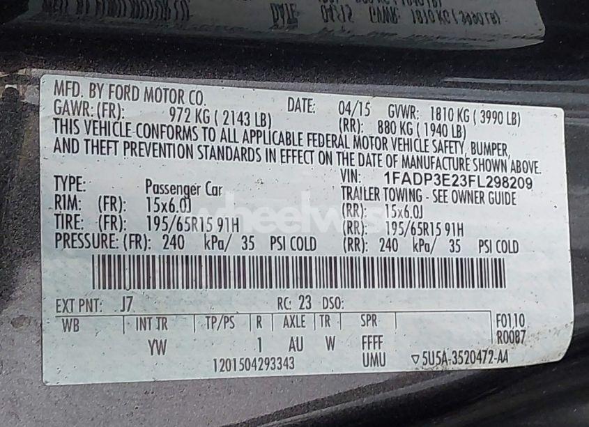 Photo 9 of 2015 Ford Focus S (VIN 1FADP3E23FL298209)