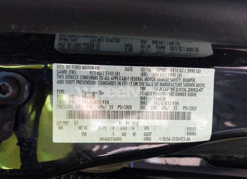 Photo 9 of 2016 Ford Focus S (VIN 1FADP3E23GL288247)