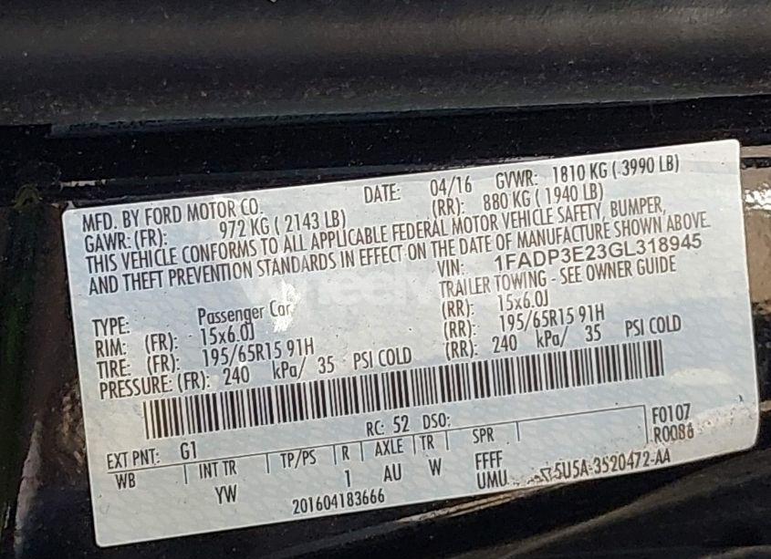 Photo 9 of 2016 Ford Focus S (VIN 1FADP3E23GL318945)