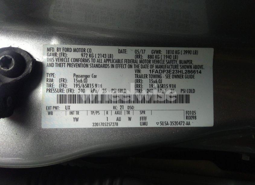 Photo 9 of 2017 Ford Focus S (VIN 1FADP3E23HL286614)