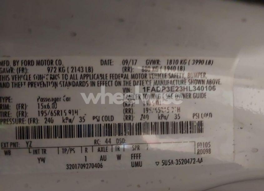 Photo 9 of 2017 Ford Focus S (VIN 1FADP3E23HL340106)