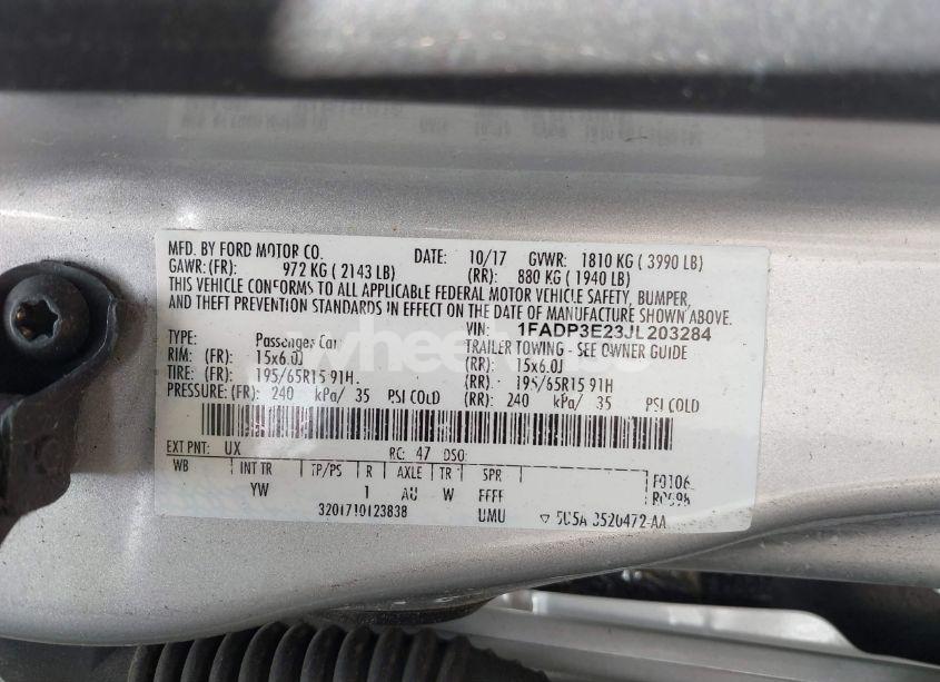 Photo 9 of 2018 Ford Focus S (VIN 1FADP3E23JL203284)