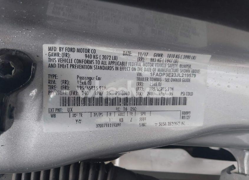 Photo 9 of 2018 Ford Focus S (VIN 1FADP3E23JL219579)