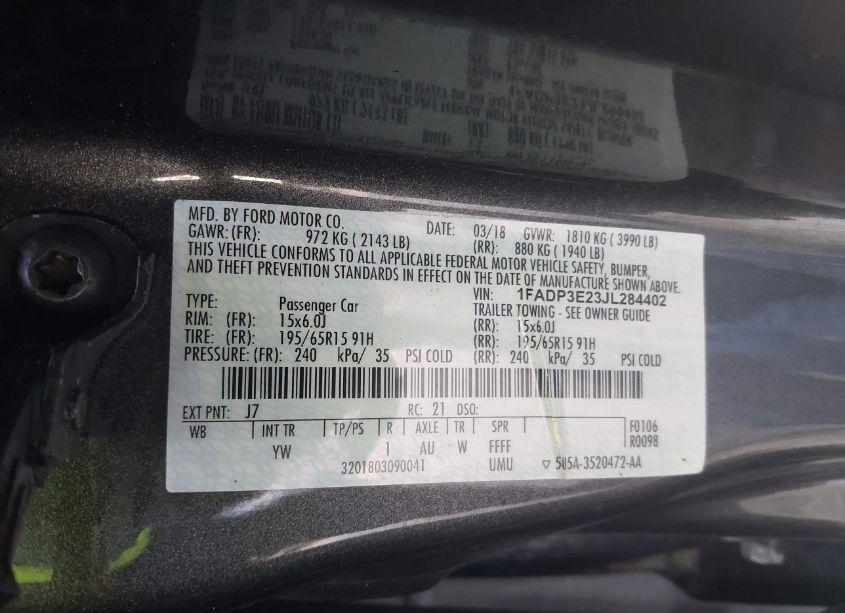 Photo 9 of 2018 Ford Focus S (VIN 1FADP3E23JL284402)